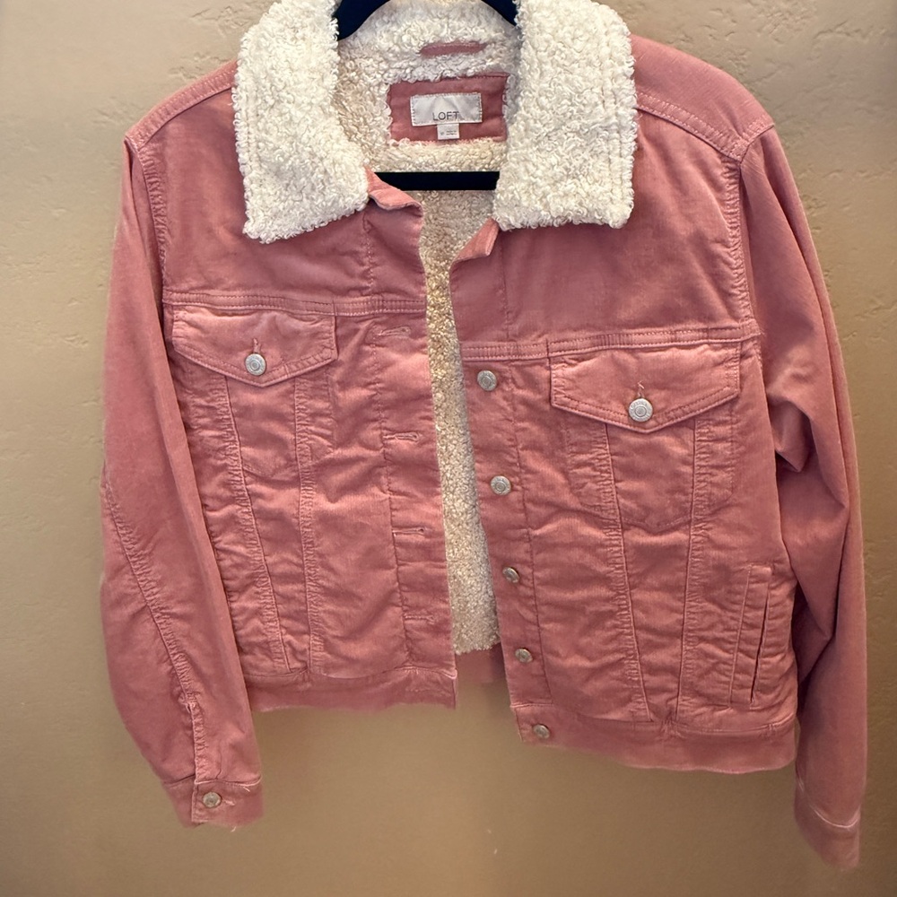 LOFT Pink Teddy Jacket with White Sherpa Collar